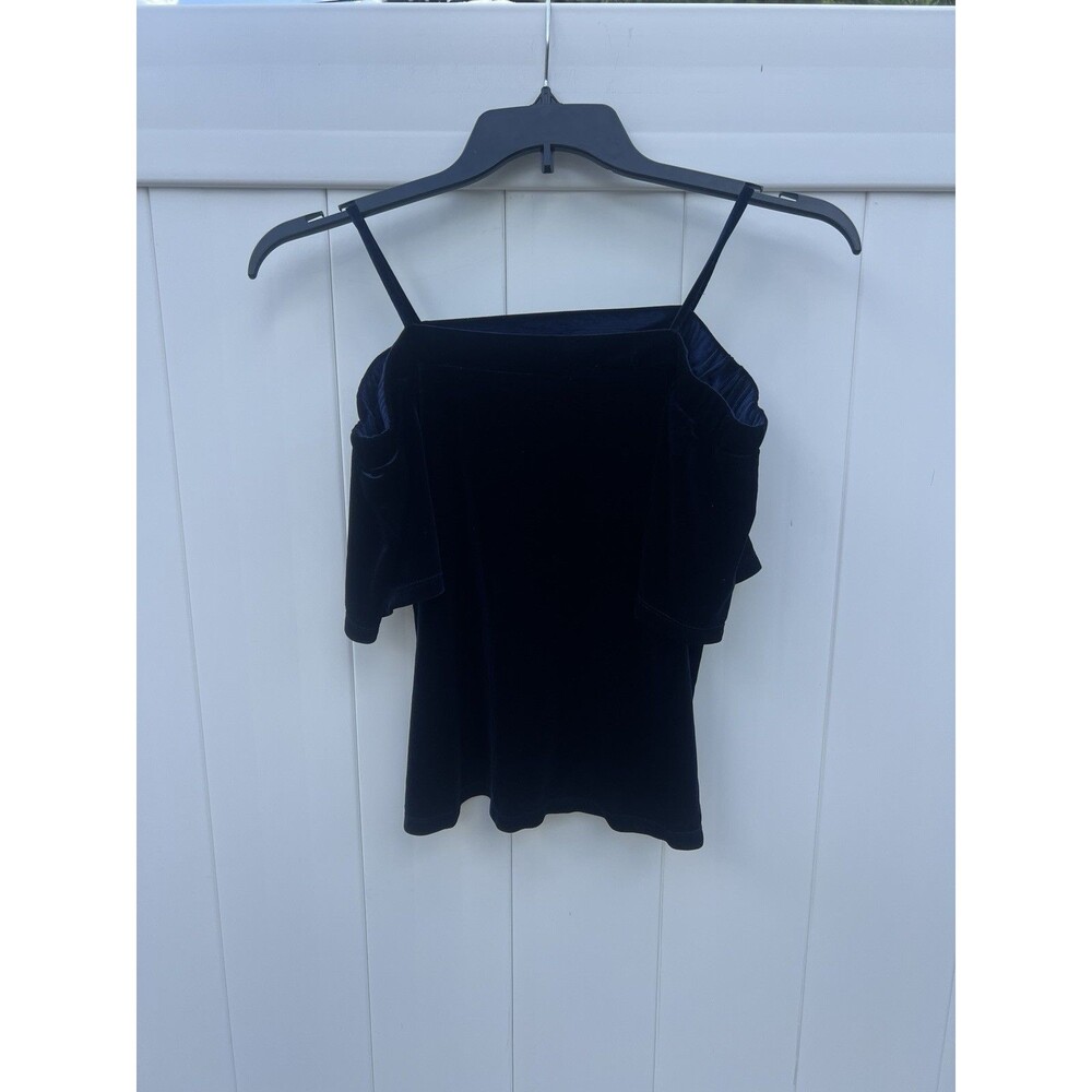 One Clothing Women Cold Shoulder Sleeve Top Dark Blue Velour Size Medium